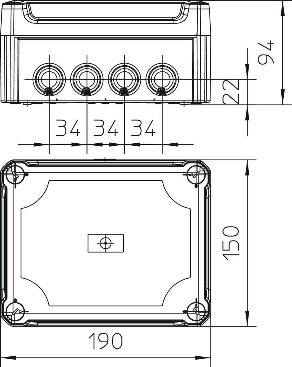 Распределительная коробка OBO bettermann Т160 наружная 12 герметичных вводов прозрачная крышка IP66 PP 190х150х94 мм (2007754) - фото 2