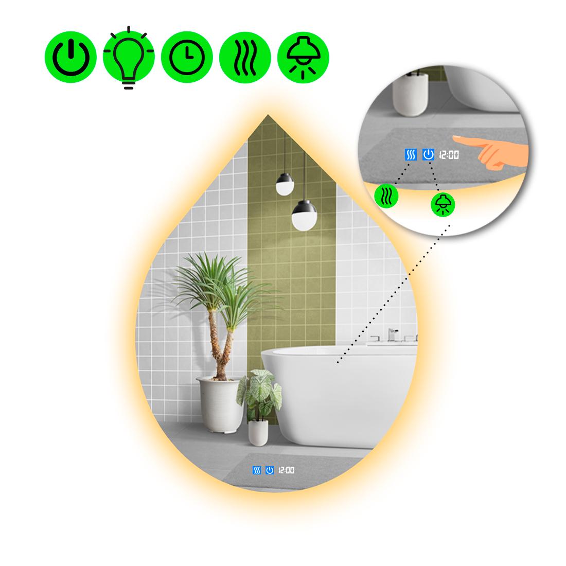 Зеркало с LED подсветкой Goccia 2 с двумя сенсорами 140x110 см