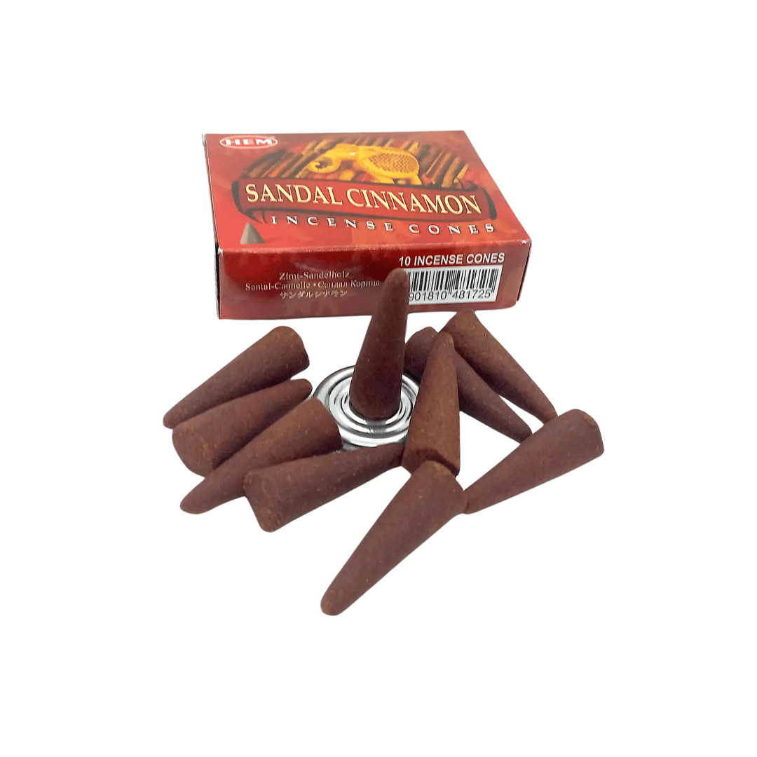 Конусы ароматические Hem Sandal Cinnamon Сандал и Корица с подставкой 10 шт. (8901810481725)