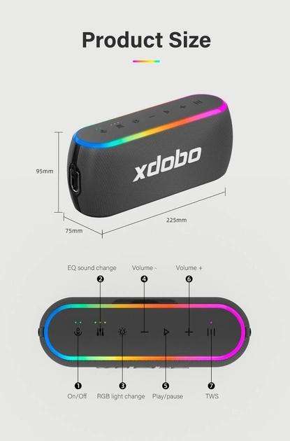 Колонка бездротова Xdobo X8 III IPX7 BT5,3 EQ 2 TWS AUX/TF/USB 30W 12h Чорний - фото 9