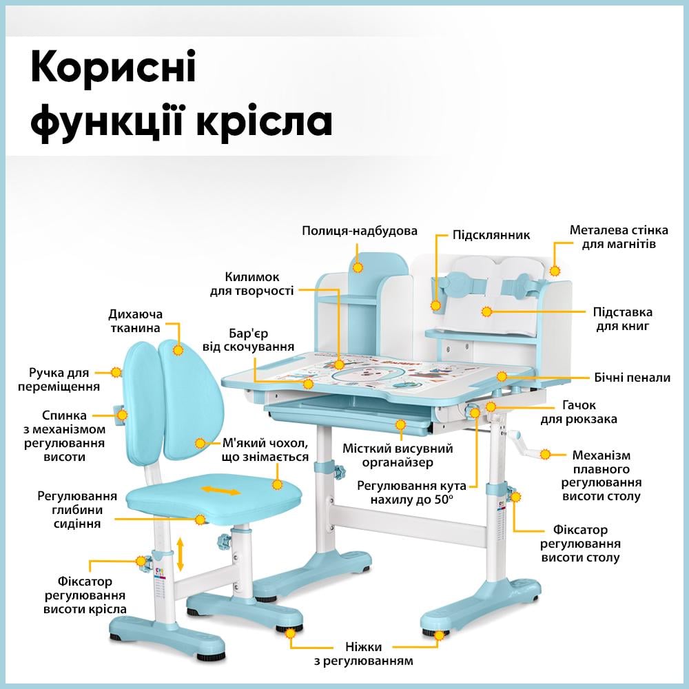 Парта дитяча шкільна зі стільцем Evo-kids BD-28 Panda Блакитний (BD-28 BL) - фото 13