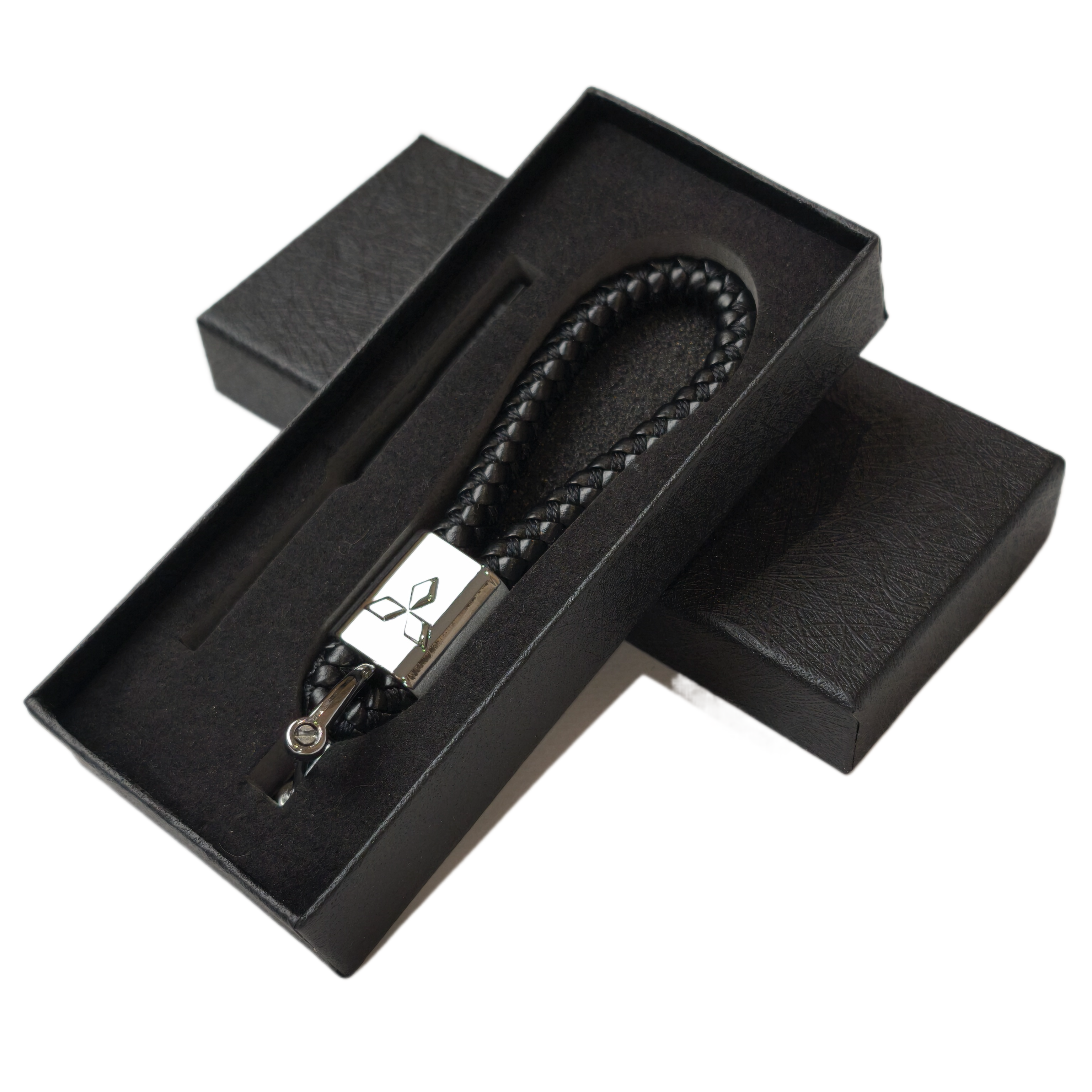 Автобрелок для ключів Mitsubishi з плетеної екошкіри в коробочці (29196)