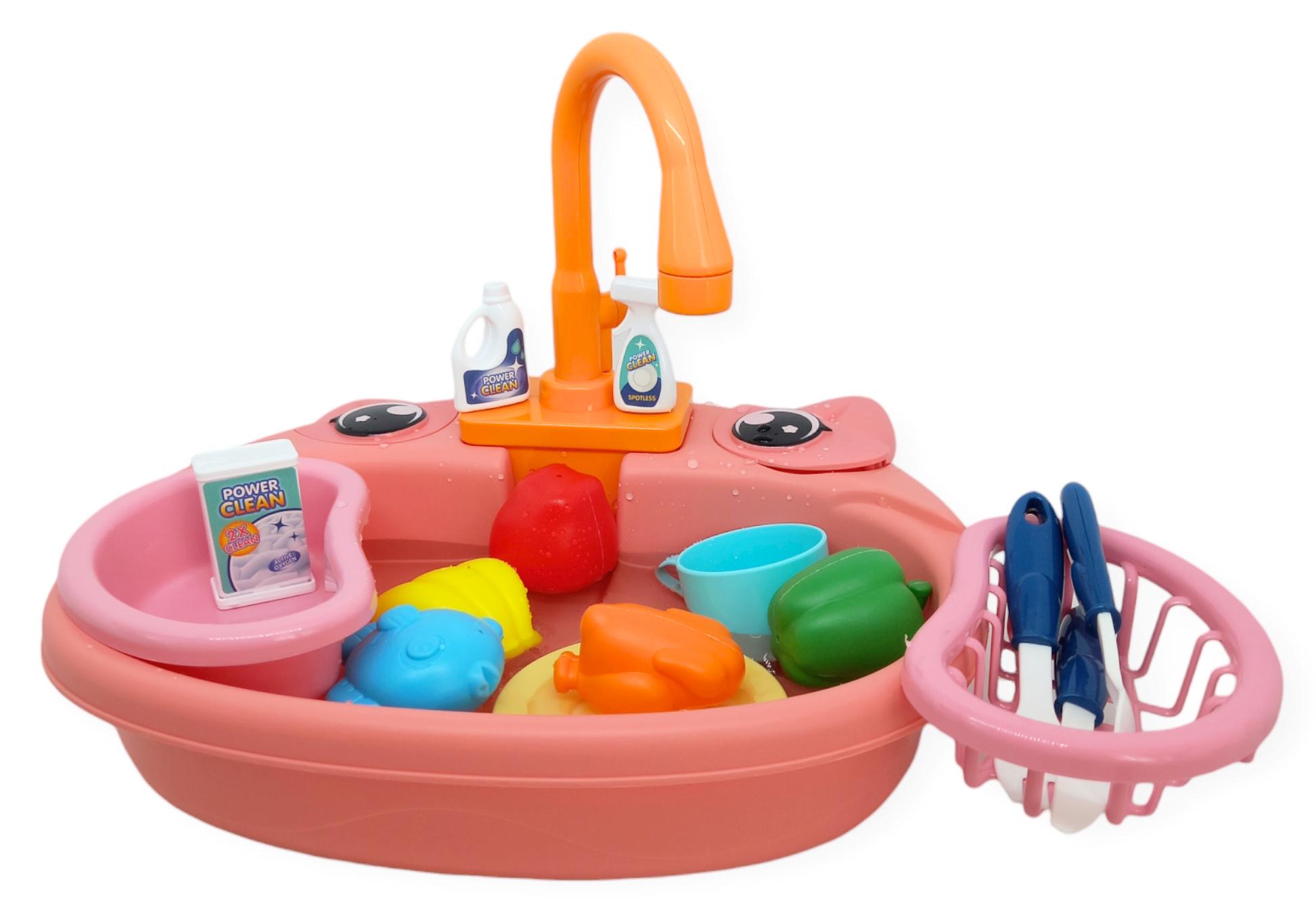 Мийка іграшкова з циркуляцією води дитяча з краном фруктами рибкою та посудом 17 деталей - фото 2