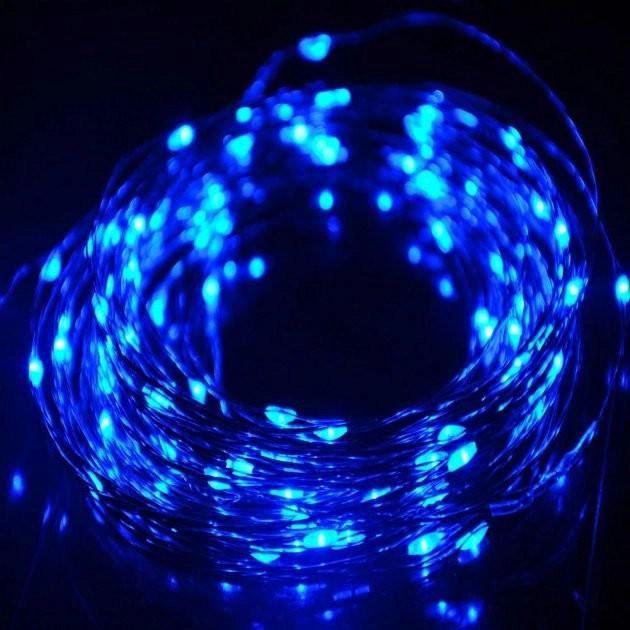 Гірлянда світлодіодна Капля роси на батарейках 100 LED 5 м Синій - фото 6