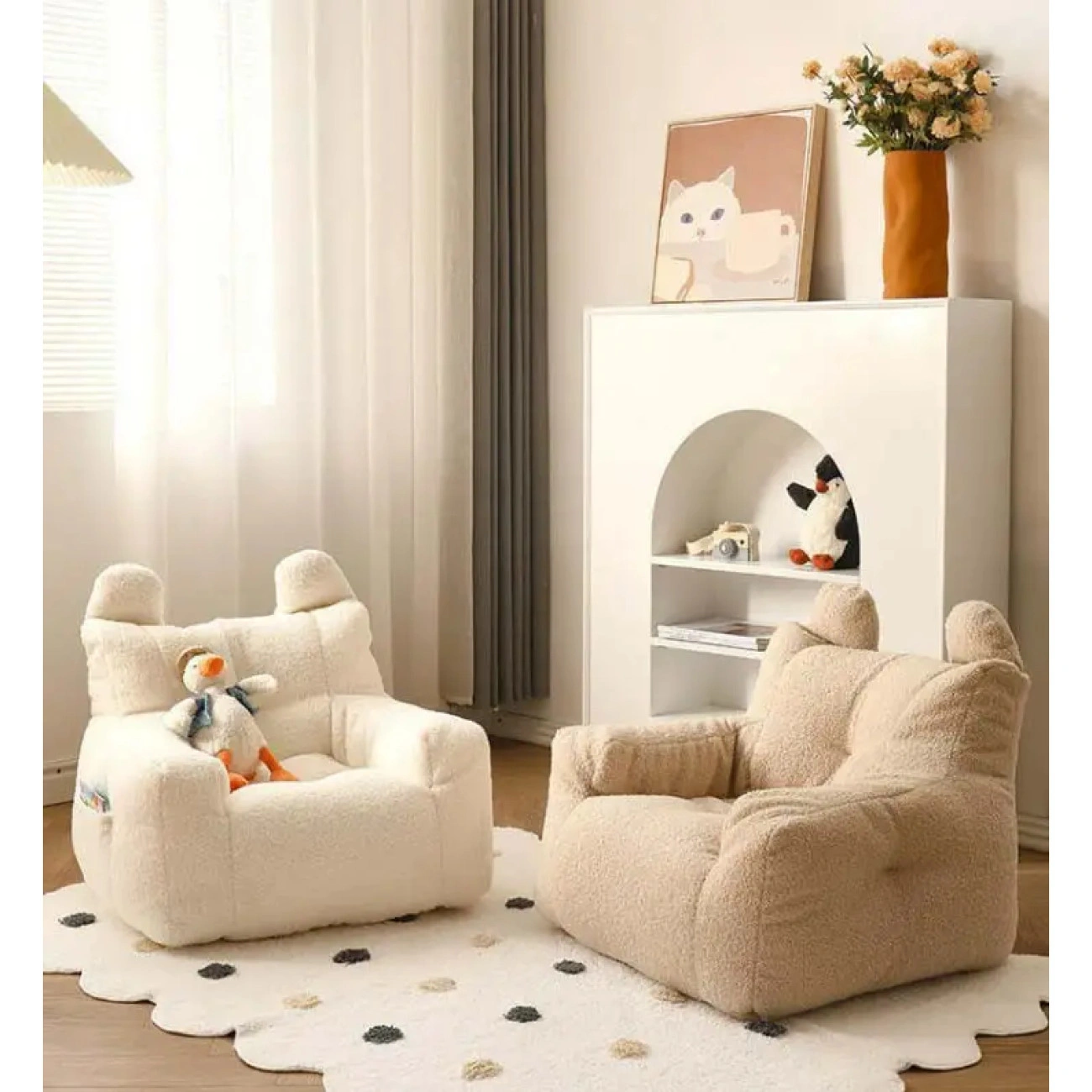 Детское кресло мягкое с ушками и боковым карманом 48x52x34 см Молочный (29516162) - фото 3