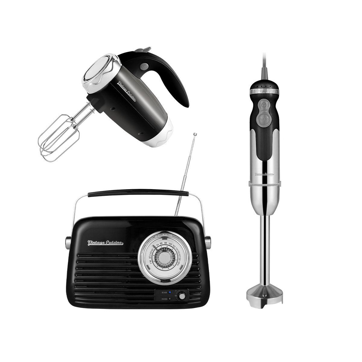 Ручной миксер + ручной блендер + радио Vintage cuisine комплект Чорный