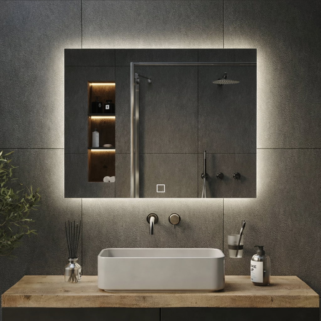 Зеркало прямоугольное FLO4E LED с сенсорной кнопкой на алюминиевом каркасе 1000х600 мм (2132100-60)