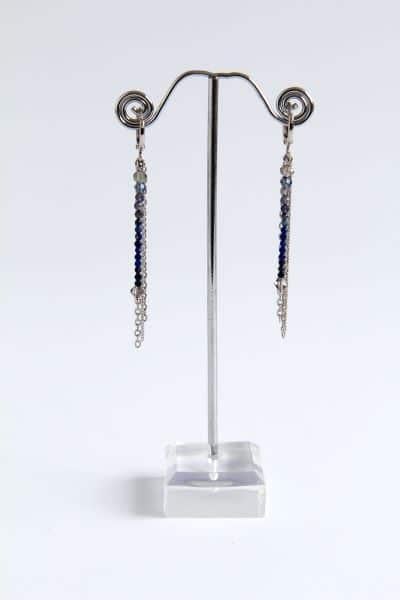 Серьги-цепочки серебро с натуральными синими камнями иолит/лазурит/шпинель Изабель ручная работа (ER-0070)