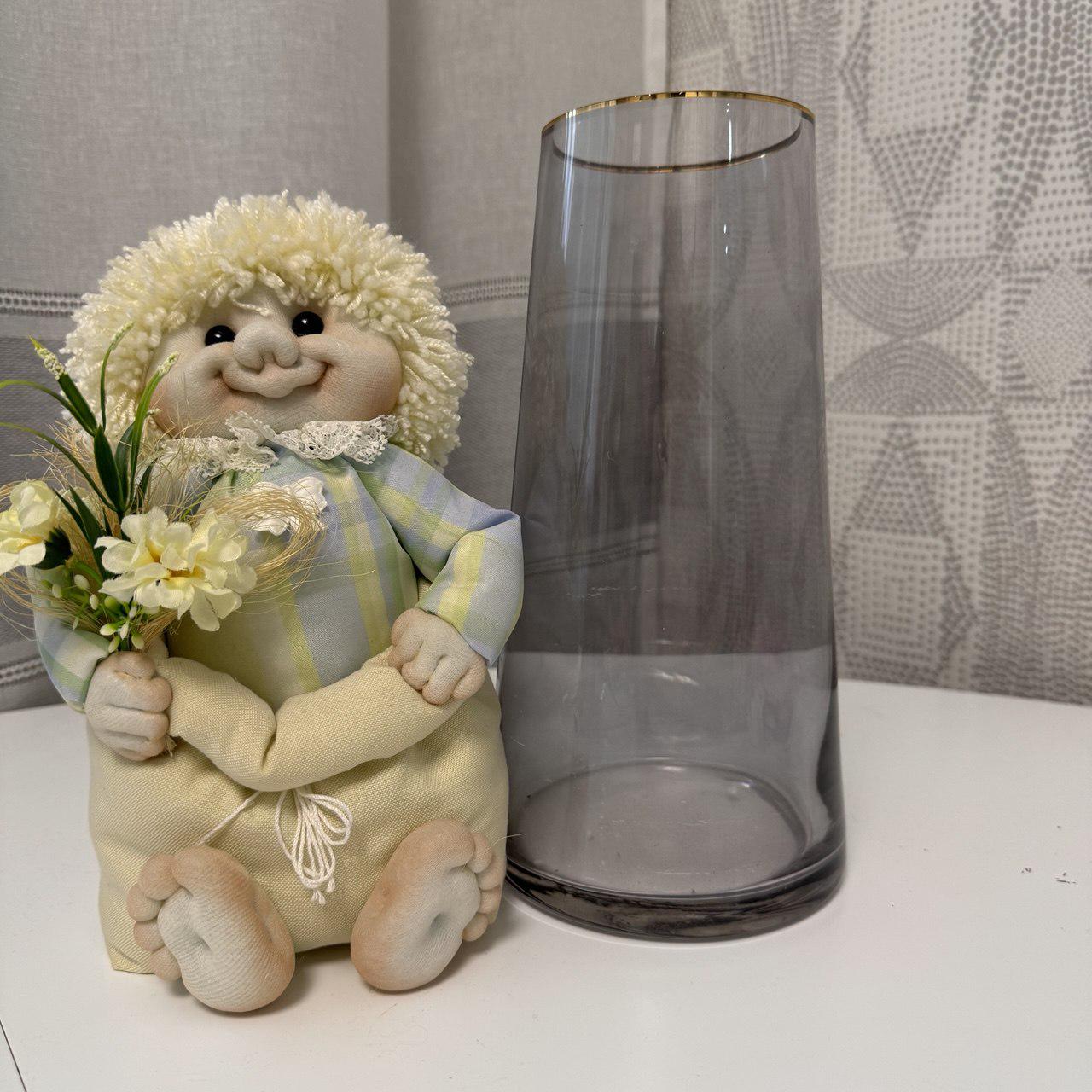 Ваза стеклянная 25 см Прозрачно-Серый/Золотой (AWN-00462)