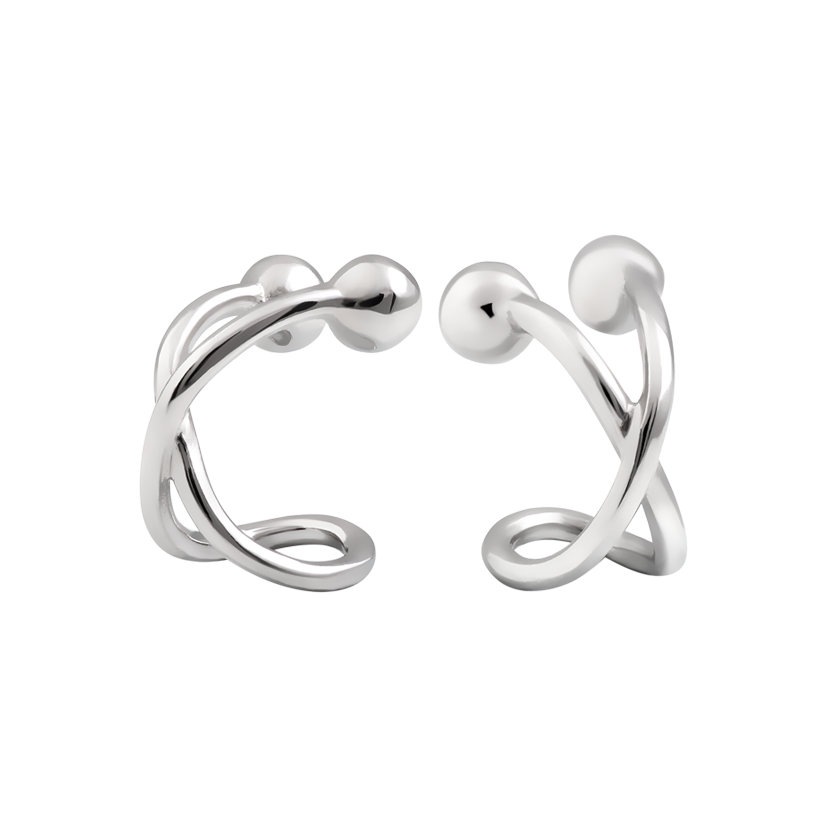 Серьги-кафе серебряные для верхней части уха с бусинами