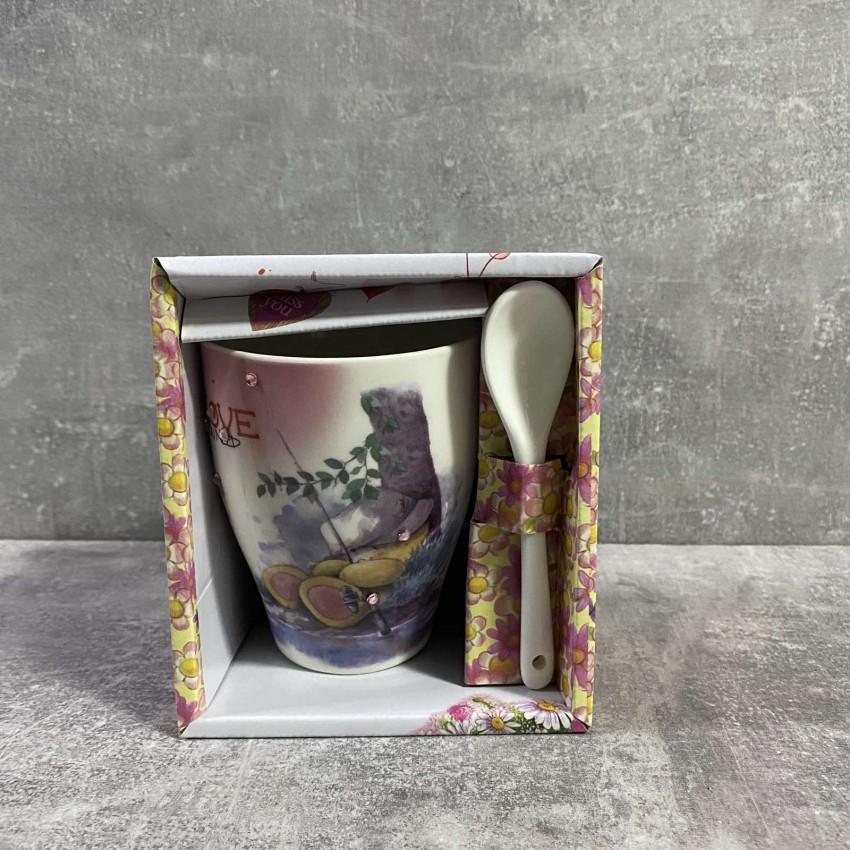 Чашка S&T 2064-2 с ложкой со стразами 300 мл