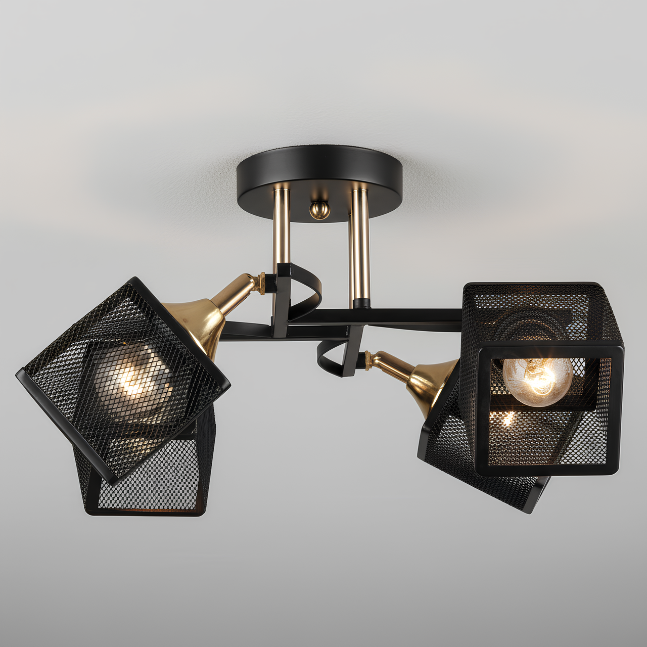 Люстра Sirius на четыре плафона в сетку под лампы Е27 Черный/Золотой (N5708/4)