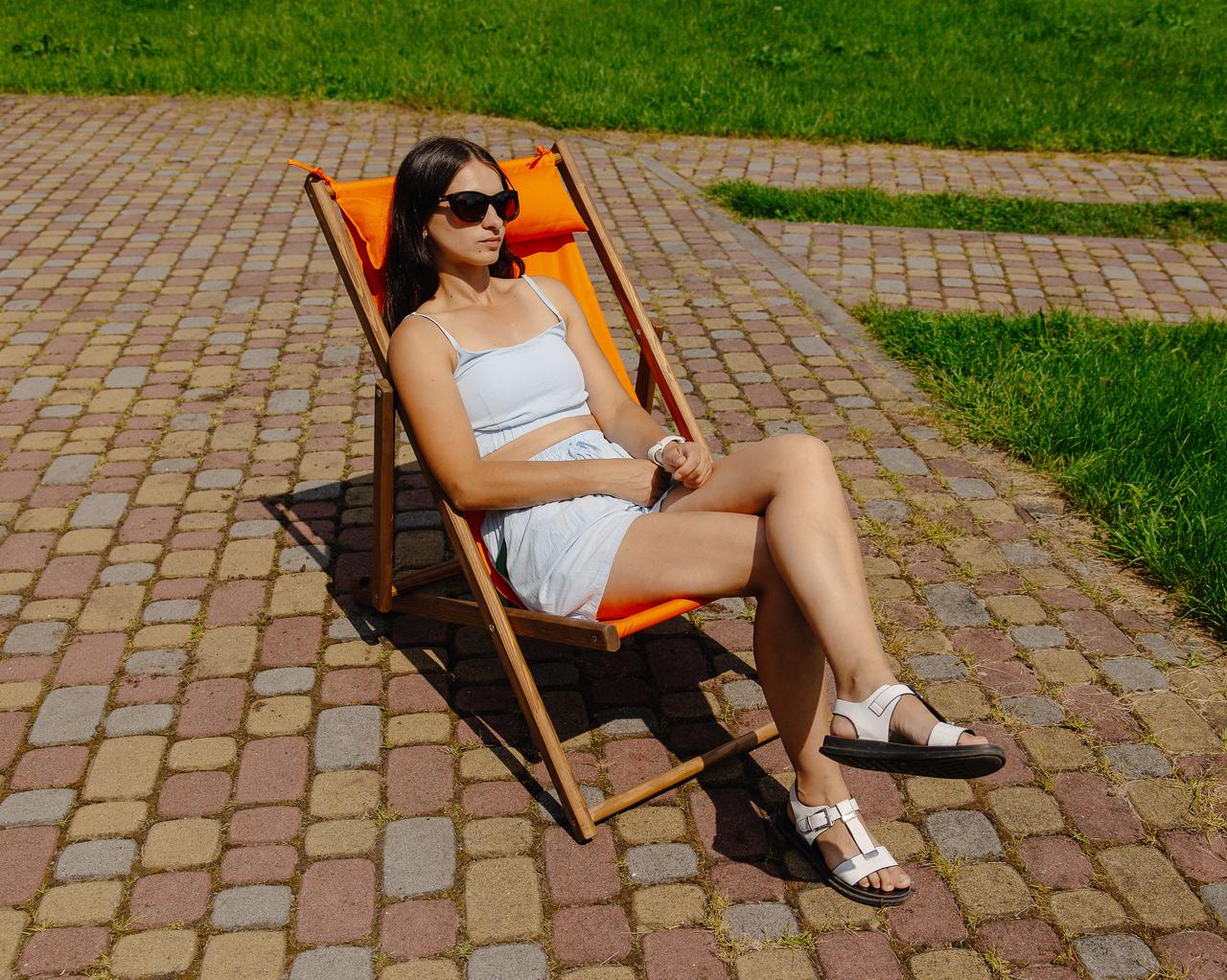 Шезлонг для дачи тканевый XRmaster с подушкой Оранжевый/Коричневый (0001761) - фото 6