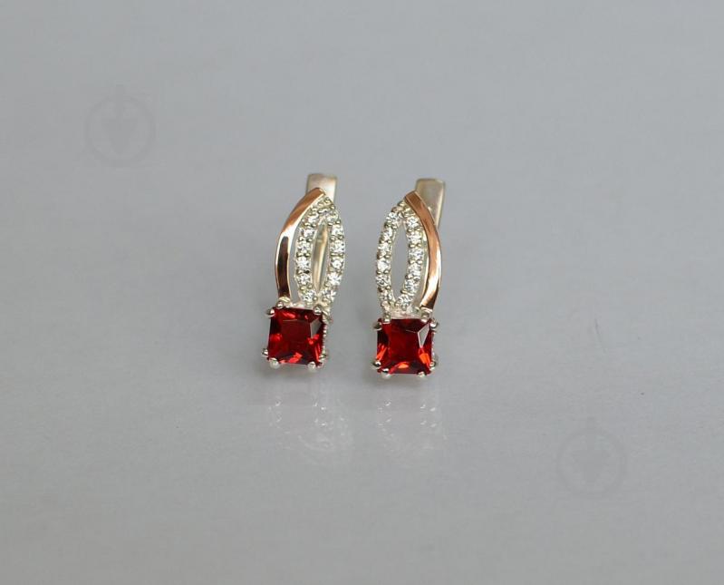 Серебряные серьги Sil с золотыми вставками 136s-3 Красный (Sil-1237)