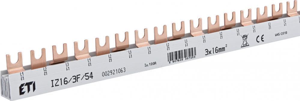 Шина сполучна ETI IZ16/3F/54 3Р 100А тип FORK вилка 54 модуля 16 мм2 1 м (2921063)