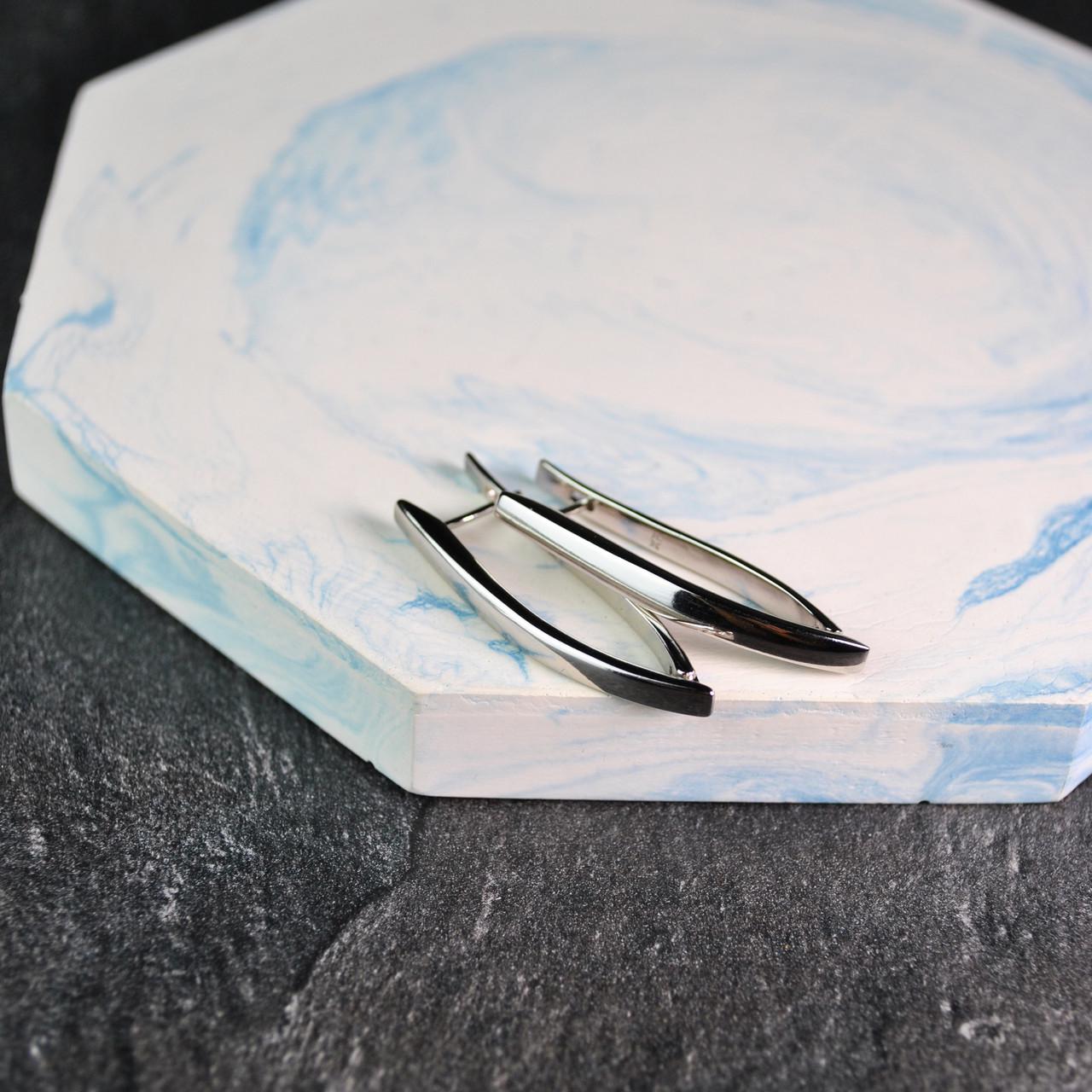 Сережки довгі скоби медична сталь родій (x087-1) - фото 3