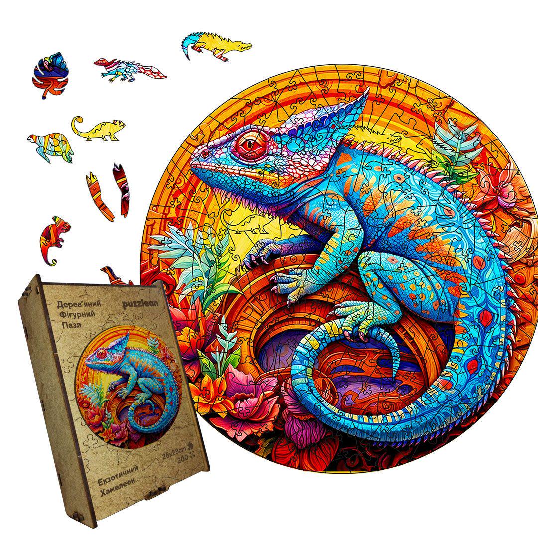 Пазл дерев'яний Екзотичний Хамелеон А1 картонна коробка 500+ ел. (puzzlean-0000102-KART-А1)