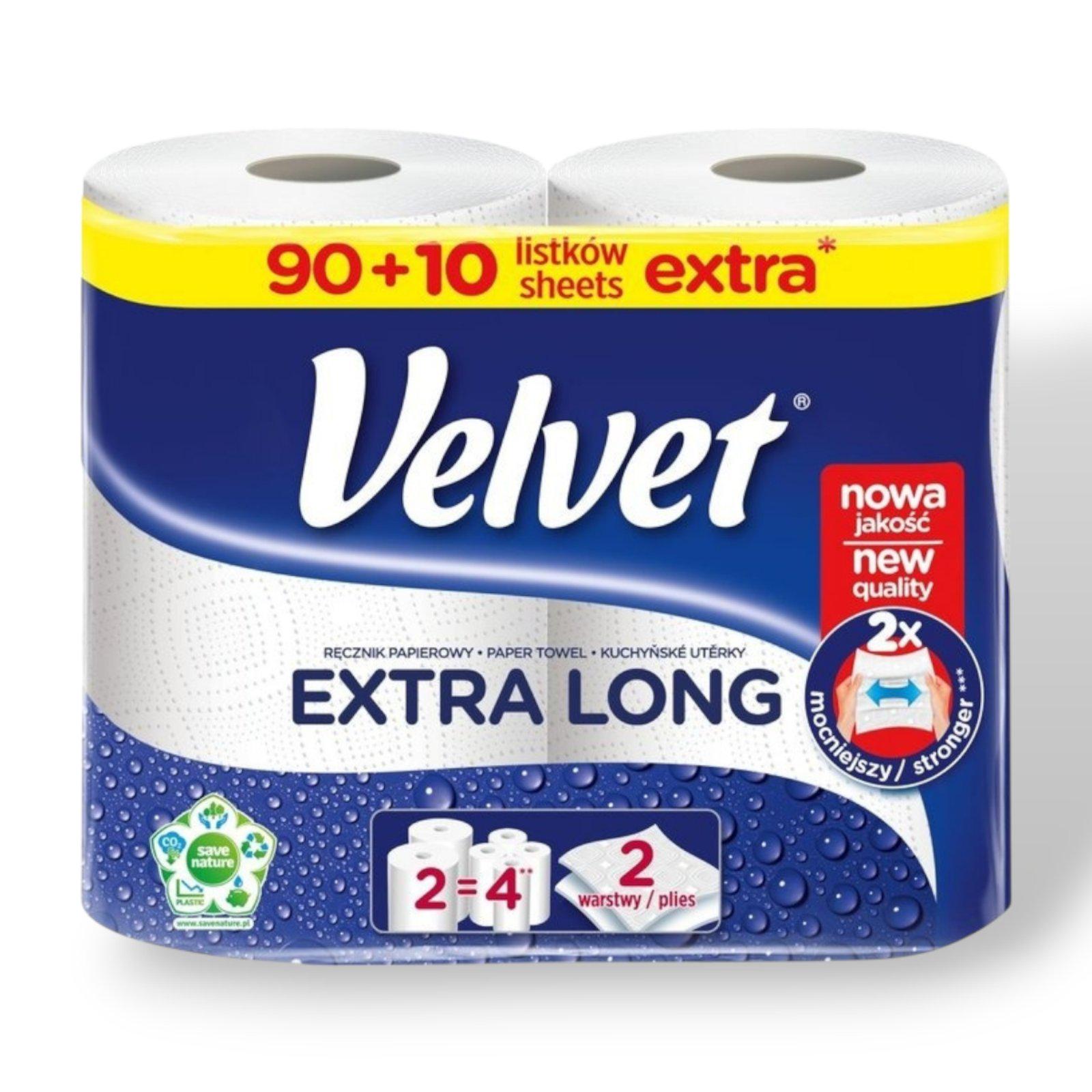 Бумажные полотенца Velvet Extra Long 2 слоя 90 отрывов 2 рулона