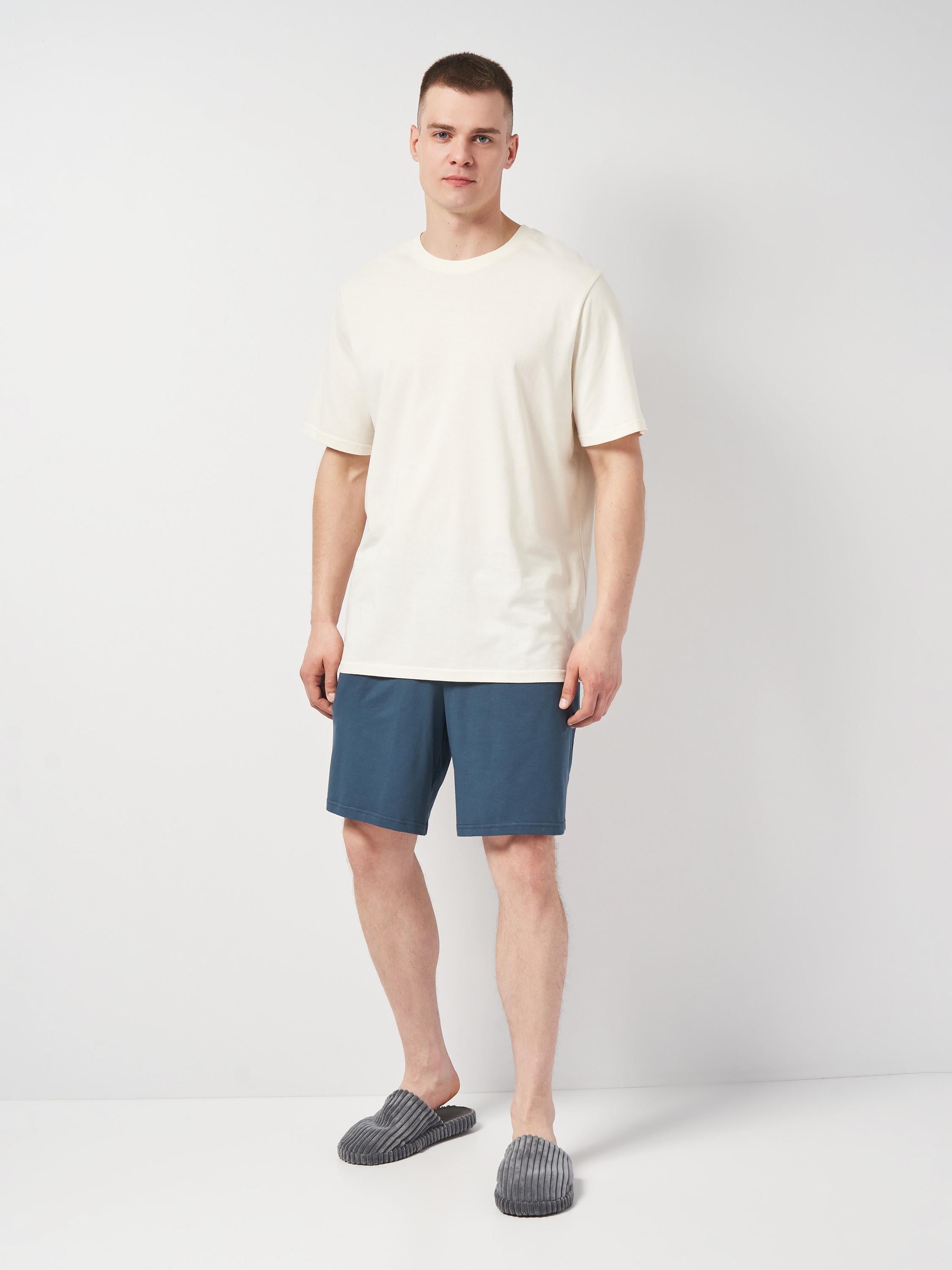 Пижамный комплект мужской больших размеров футболка и шорты ROZA 240629 4XL Светло-бежевый/сине-зеленый (4824005734489)