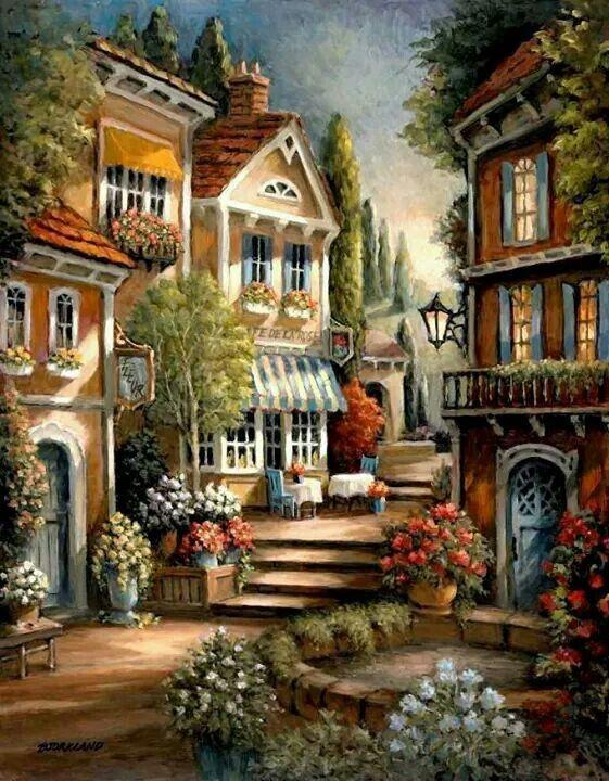 Алмазная мозаика на подрамнике Цветущий дворик 40x50 см (DM.070-pdr)