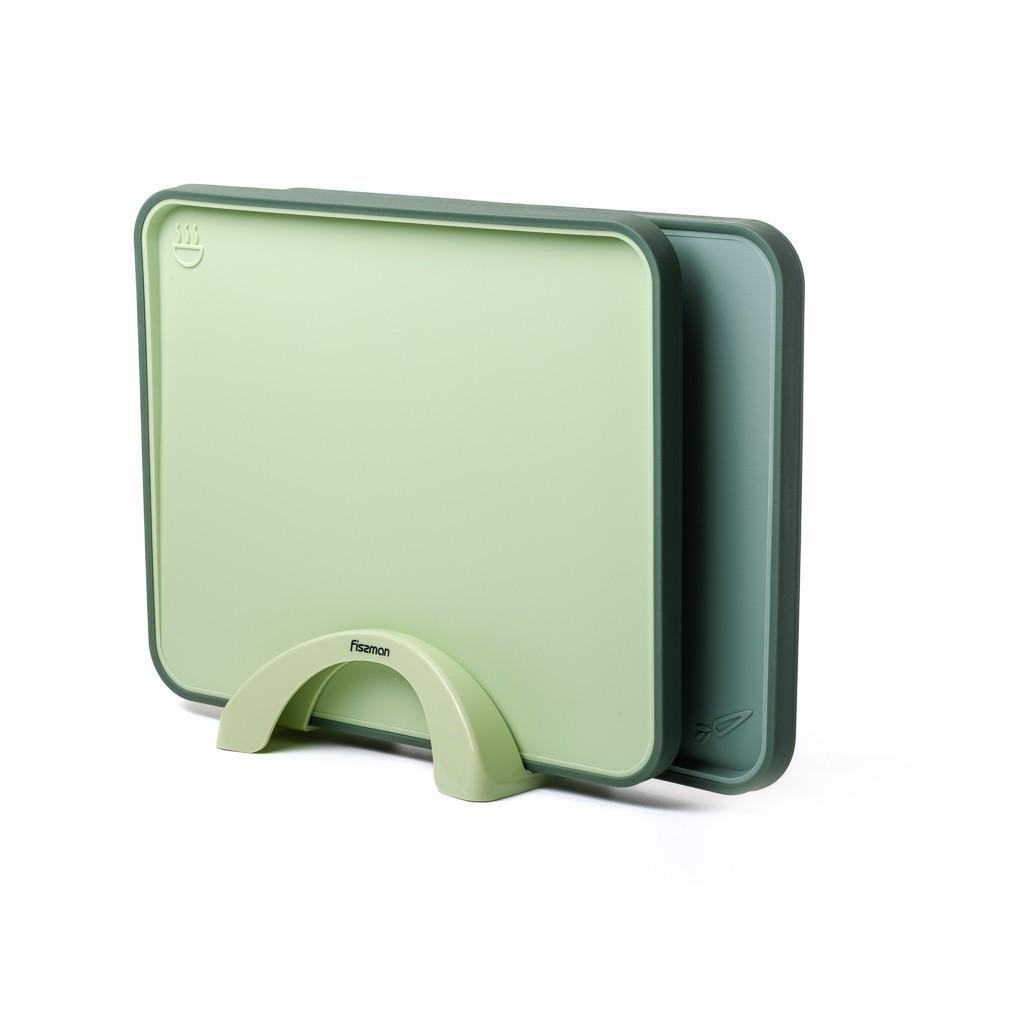 Набір обробних дощок Fissman з підставкою 38х28 см 2 шт.