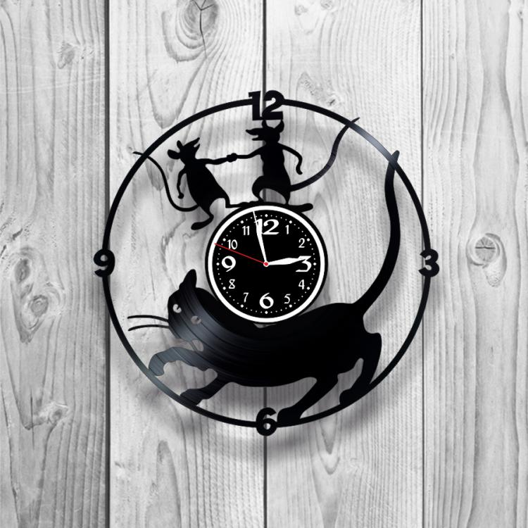 Часы настенные Кошка 0140 из виниловой пластинки