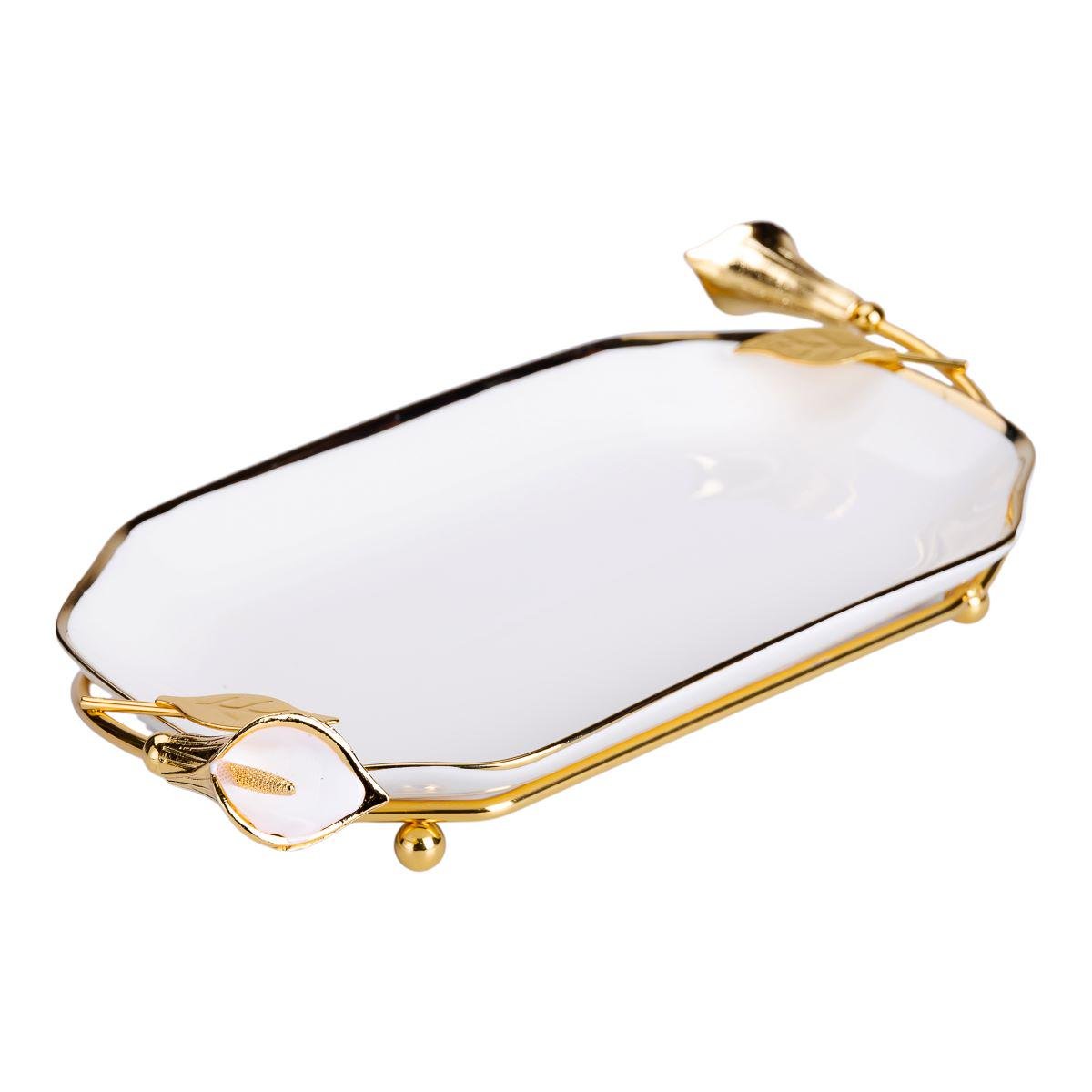 порцелянова фруктовниця на підставці 26×15×3,5 см Білий із золотом - фото 2 порцелянова фруктовниця на підставці 26×15×3,5 см Білий із золотом - фото 2