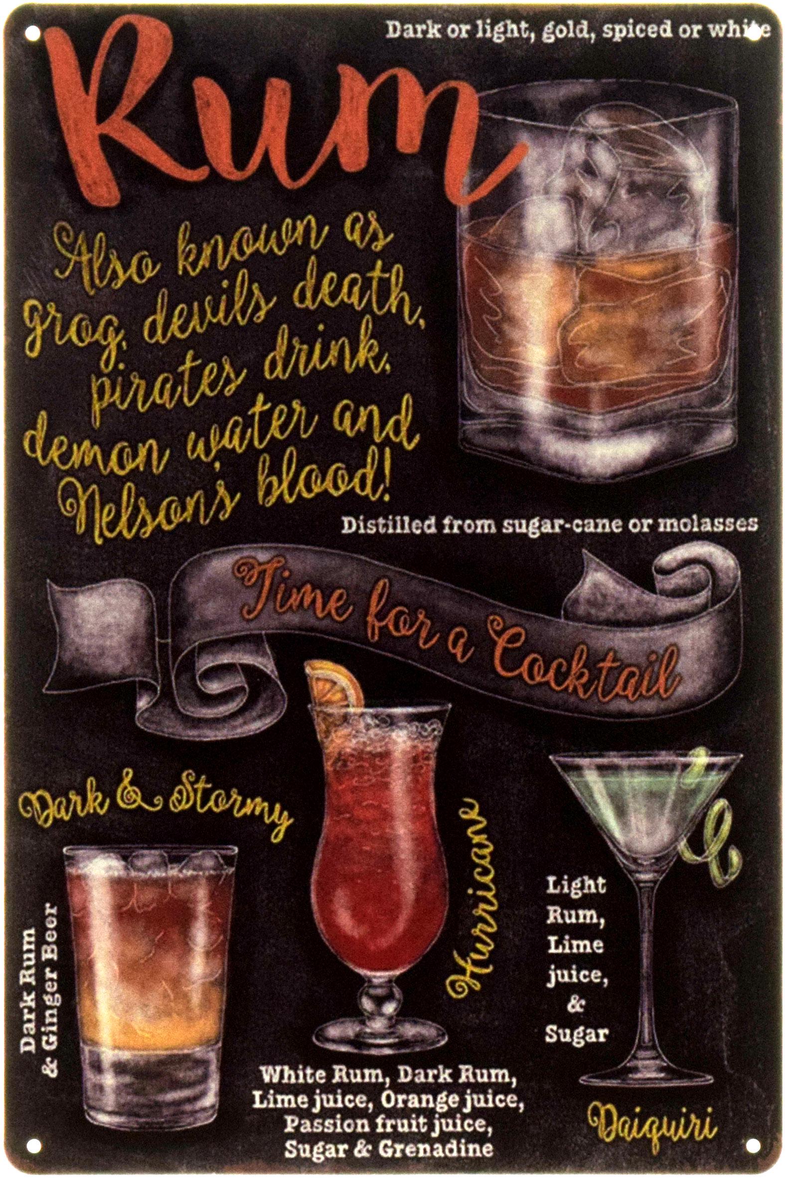 Табличка металлическая "Rum - Time for A Cocktail" 20x30 см (ms-104517)