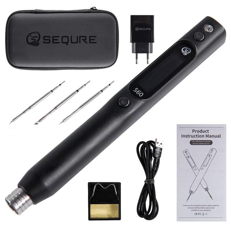 Паяльник SEQURE S60 Nano совместим с жалами C210 поддержка PD2.0/3.0 QC2.0/3.0 DC Max 12V до 500°C