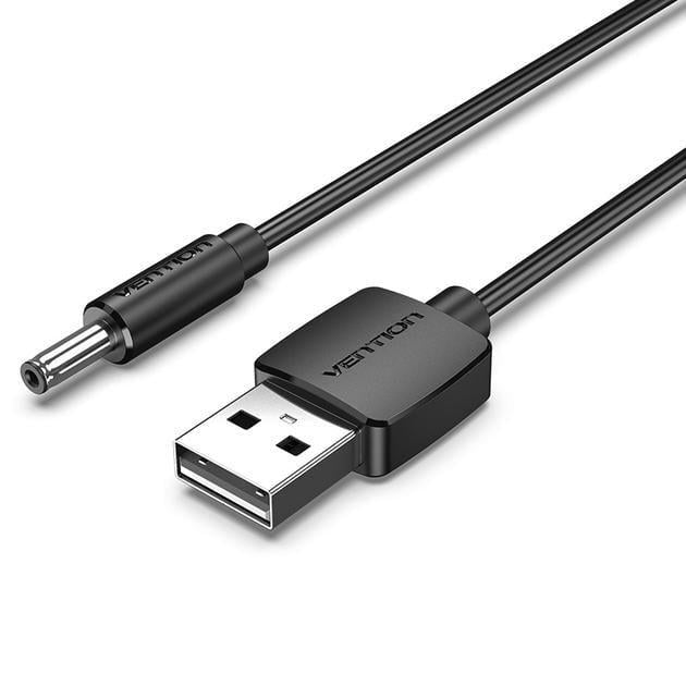 Кабель Vention DC 3,5 мм - USB 5V 2A для ламп/вентиляторів/USB хабів та ін. USB Type A на 3,5 мм х 1,35 мм 1,5 м Чорний (CEXBG)