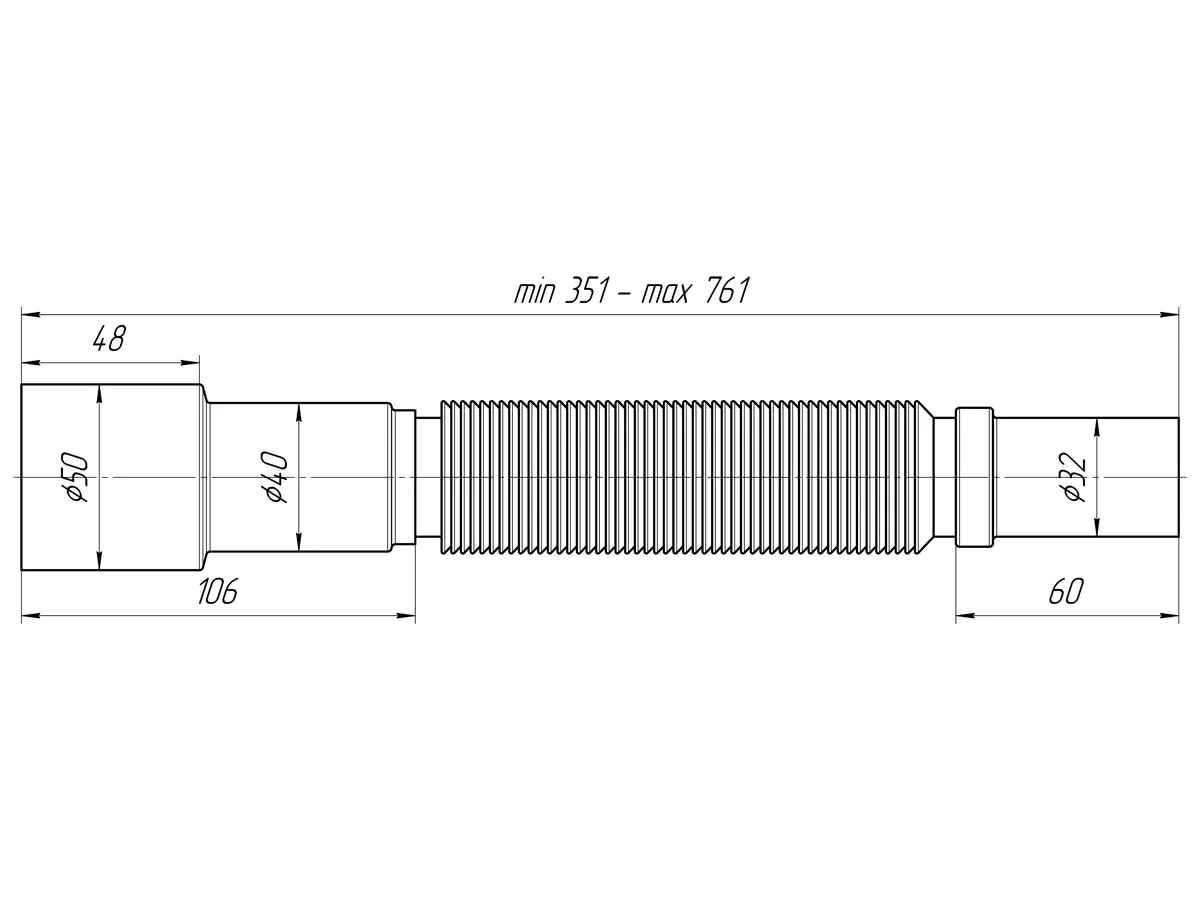 Труба гибкая ANI-plast K306 32x40/50 мм 351-761 мм (SQ-1008102) - фото 2