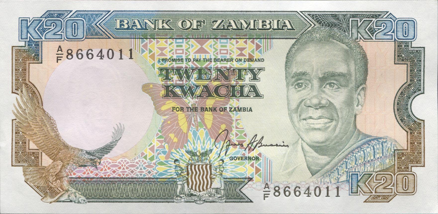 Коллекционная банкнота Замбия 1989 20 квач P32b UNC