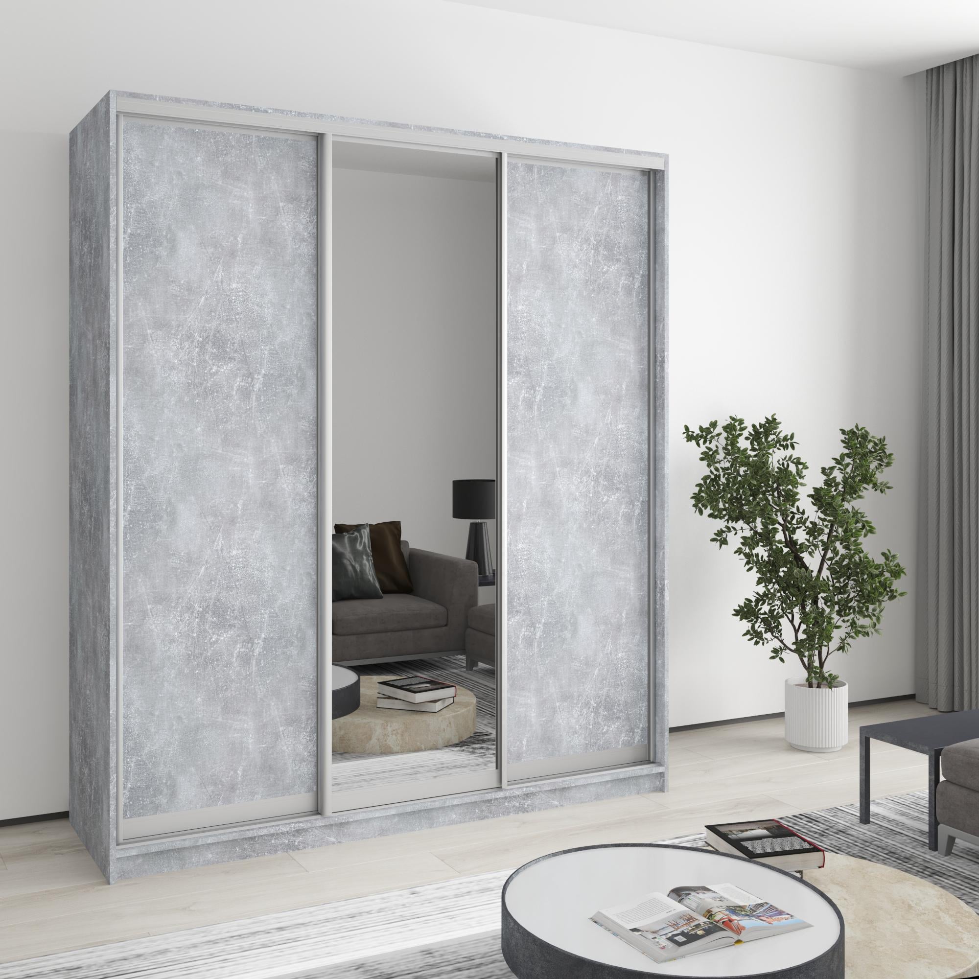 Шкаф-купе трехдверный MebelStar Стандарт AL 2ДСП/Зеркало 180x60x210 см Бетон (MBS-2944)