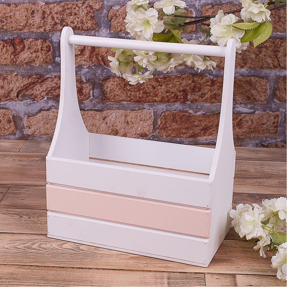 Ящик деревянный с полоской Пудровый (3597-2)