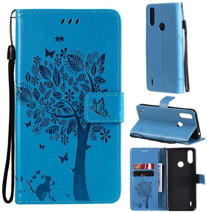Чохол для Motorola E7 Power (малюнок кіт та дерево) Light Blue (23765-0B)