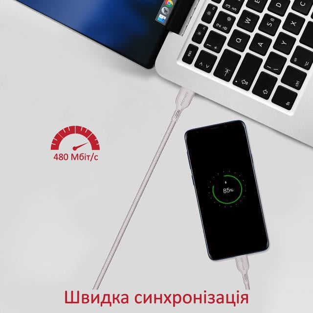 Кабель Promate PowerBeam-CC USB Type-C/USB Type-C 60W PD 1,2 м White - фото 3