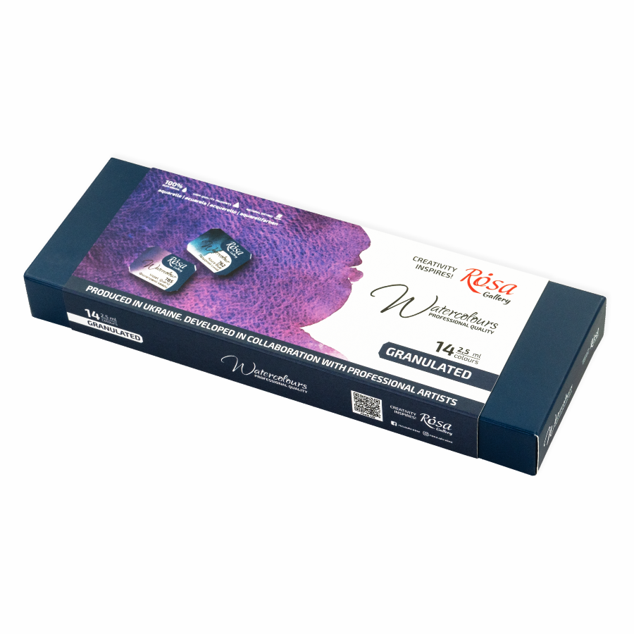 Набор акварельных красок ROSA Gallery GRANULATION кювета 2,5мл 14 шт. Индиго металл (4823098544128 340109)