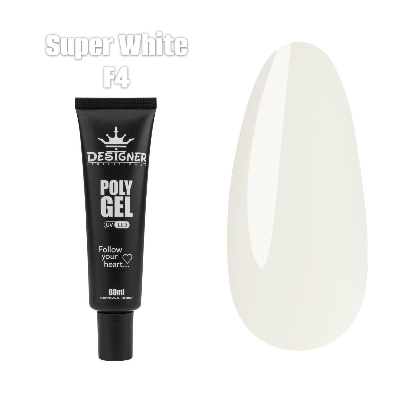 Полигель Дизайнер для наращивания и укрепления ногтей 60 мл F4 Super White