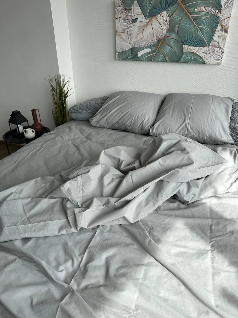 Комплект постельного белья Однотонный семейный бязь 200х220 см Серый - фото 8