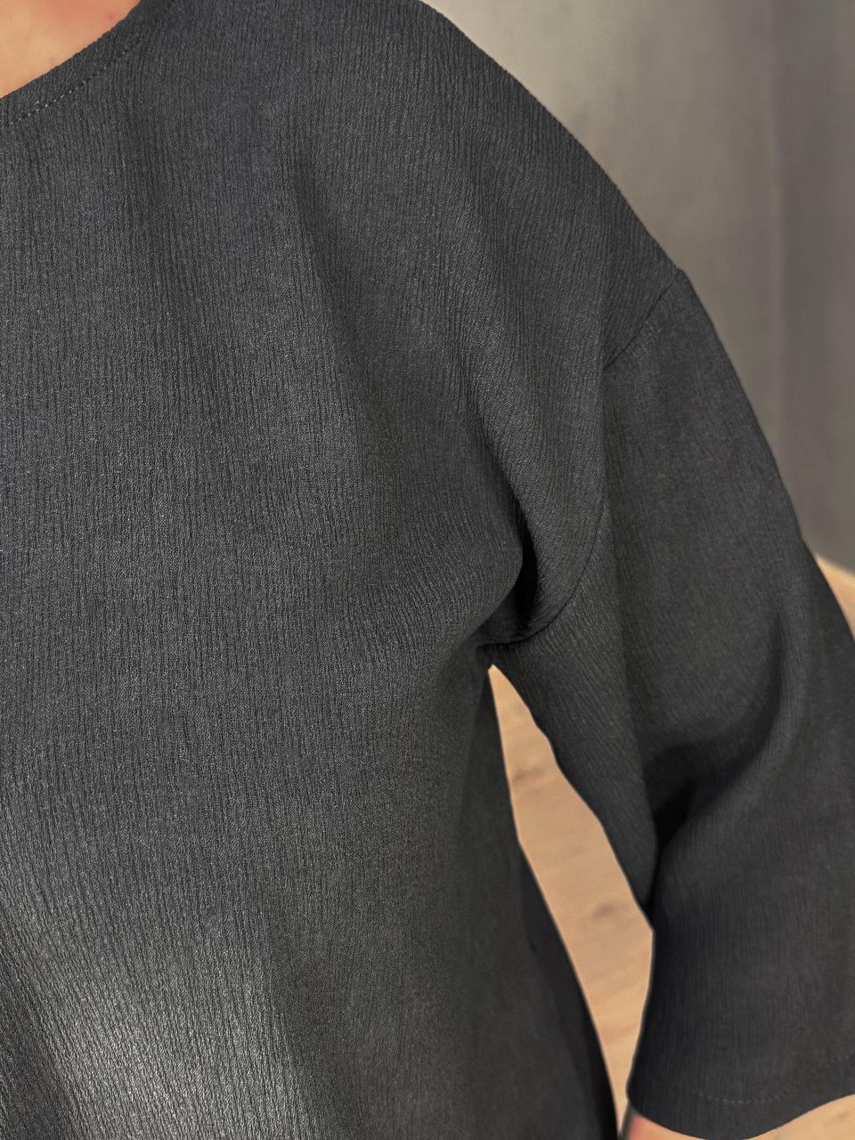 Блузка женская Clew 1005 жатка с разрезами широкая 3/4 рукав M Черный (4770) - фото 4