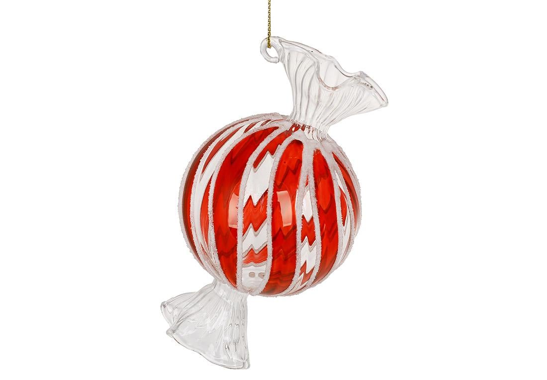 Іграшка на ялинку скляна BonaDi Цукерка 12 см Червоний з білим (108-859)
