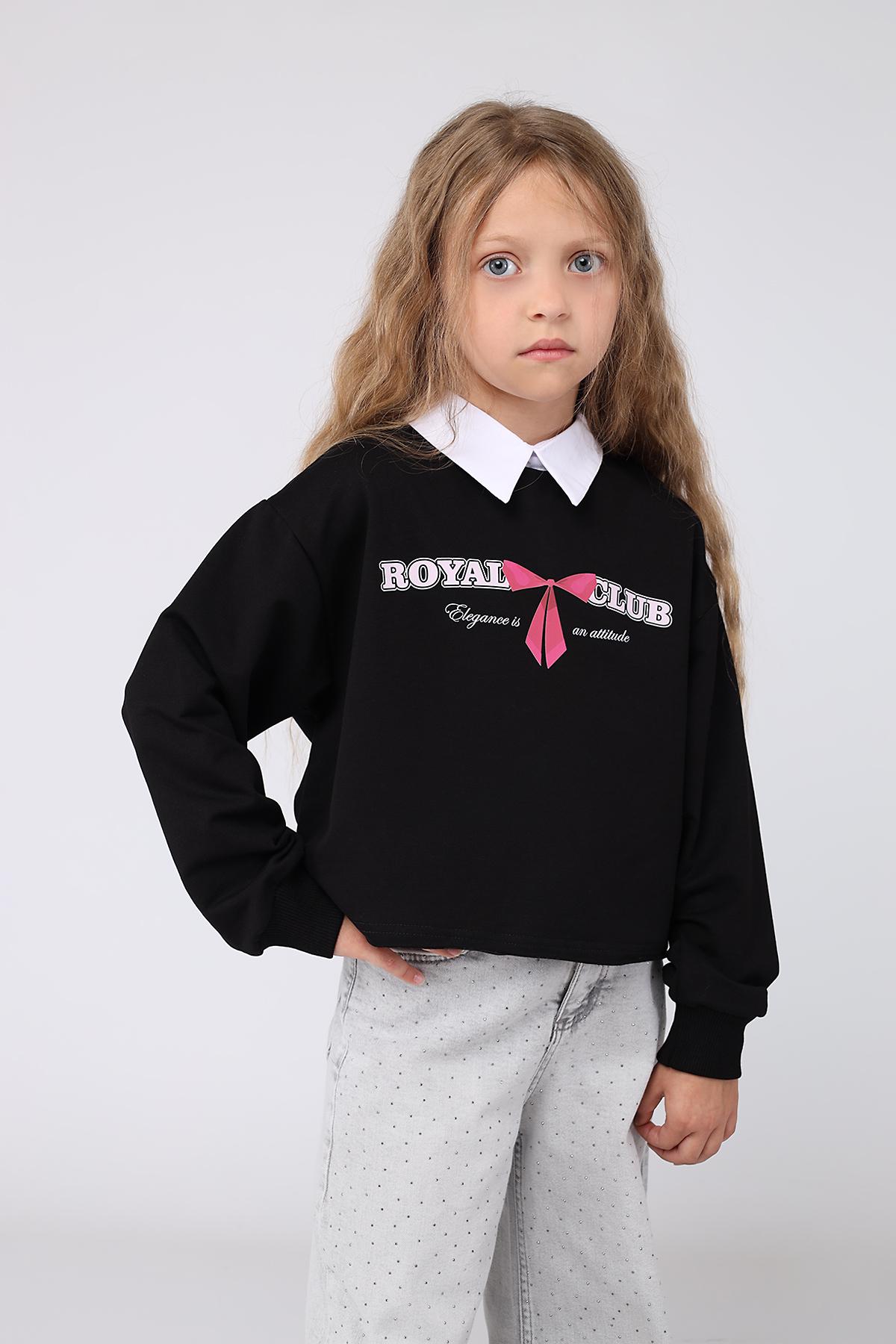 Джемпер-обманка укорочена для девочки ЦБ-00278749 152 см Черный (28576123)