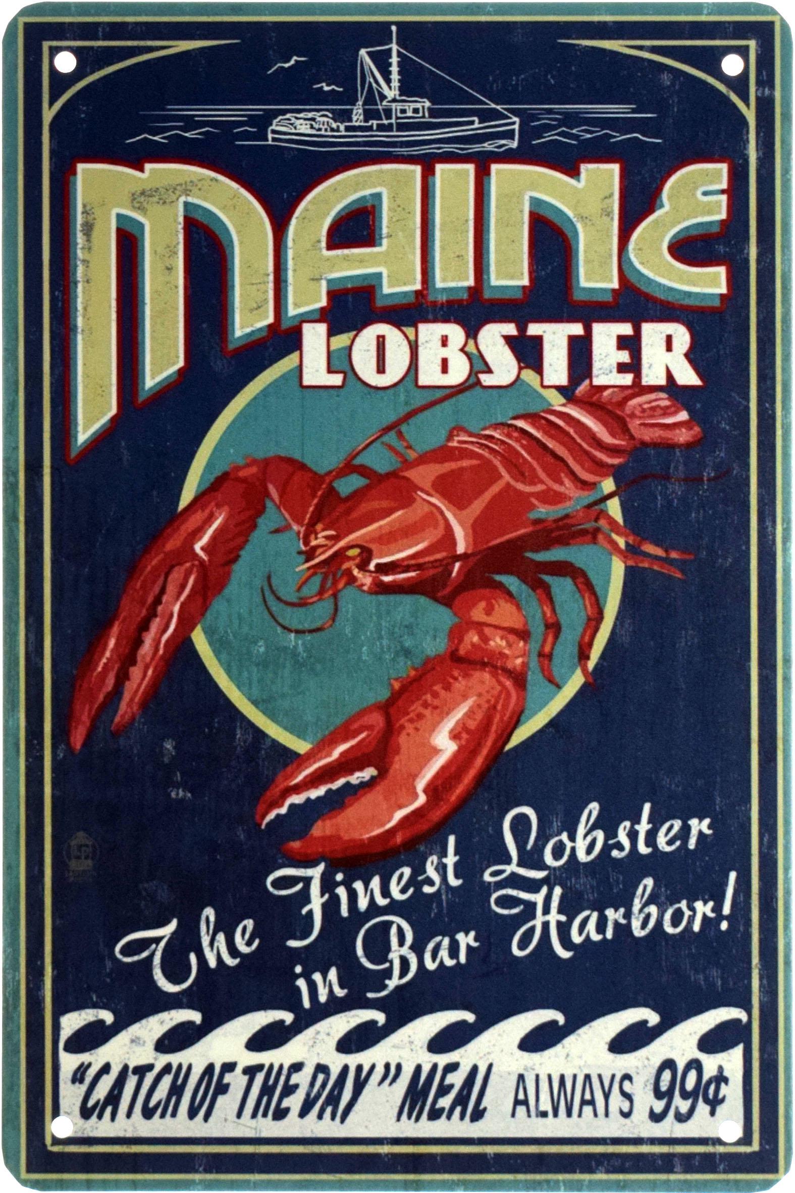 Табличка металлическая Лобстер/Maine Lobster 20x30 см
