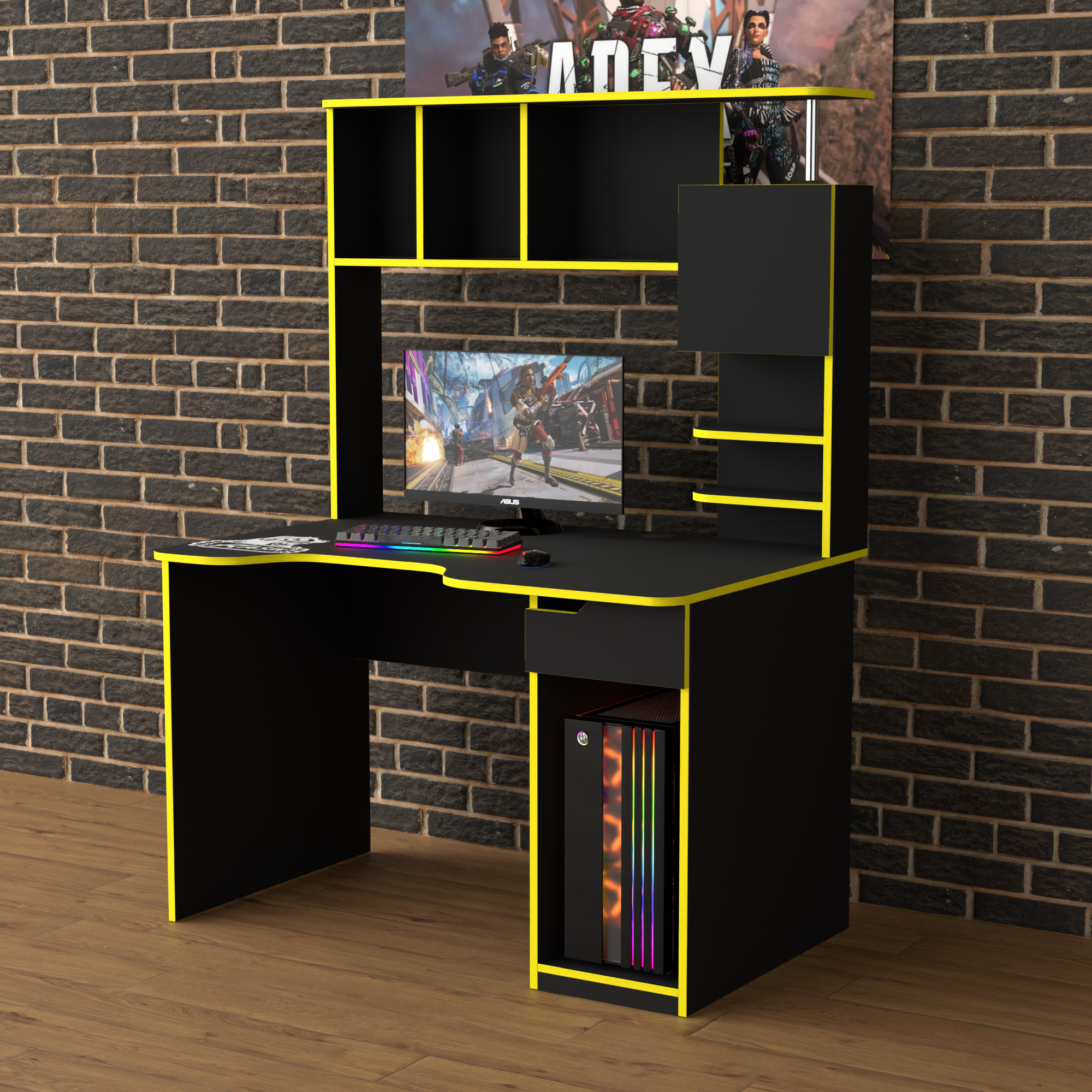 Стол геймерський ергономічний із надбудовою Zeus Rasin RS-12 з ЛДСП та металу Чорно-жовтий (RS-12) - фото 2 Стол геймерський ергономічний із надбудовою Zeus Rasin RS-12 з ЛДСП та металу Чорно-жовтий (RS-12) - фото 2