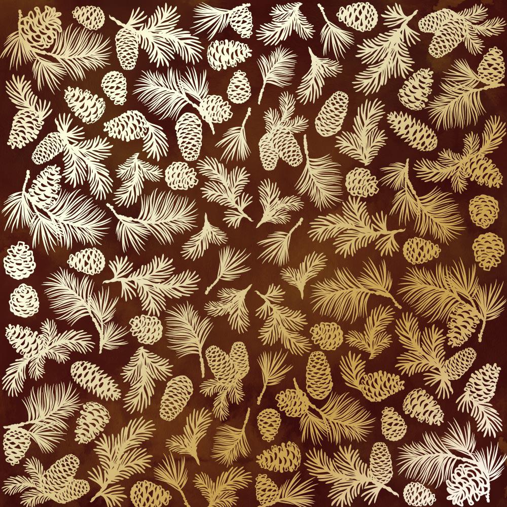 Лист бумаги односторонний Golden Pine cones с фольгированием 30,5х30,5 см Brown/Aquarelle