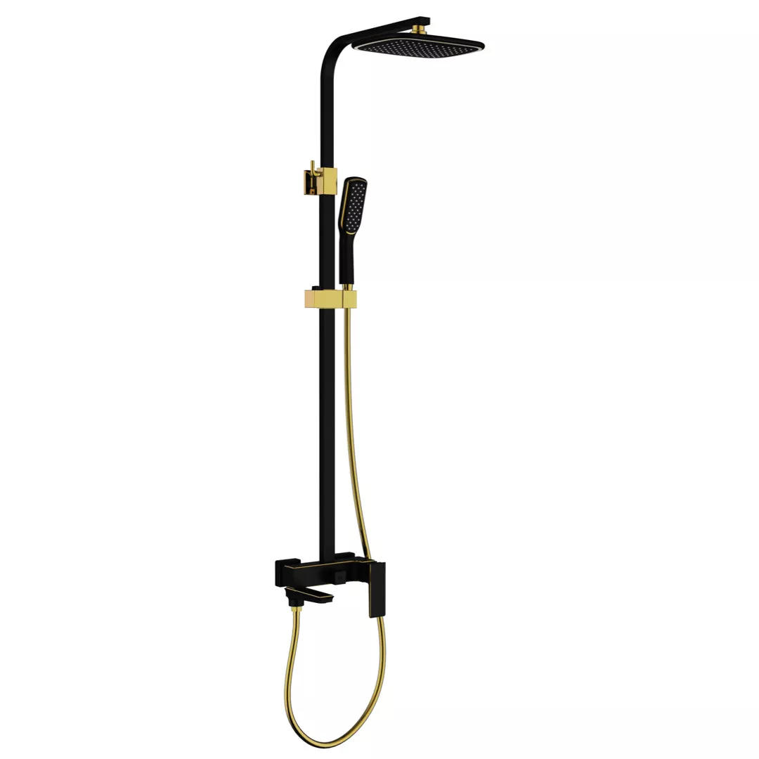 Душевая система с тропическим душем и поворотным изливом на ванну FAOP Черный/Золотой (1044756)