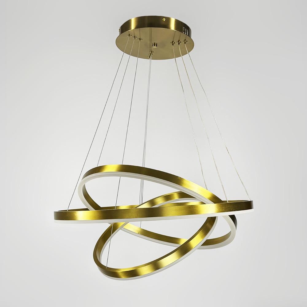Люстра подвесная LED на три кольца 60 50 и 40 см Латунь (MJ 93-600+500+400 AB)