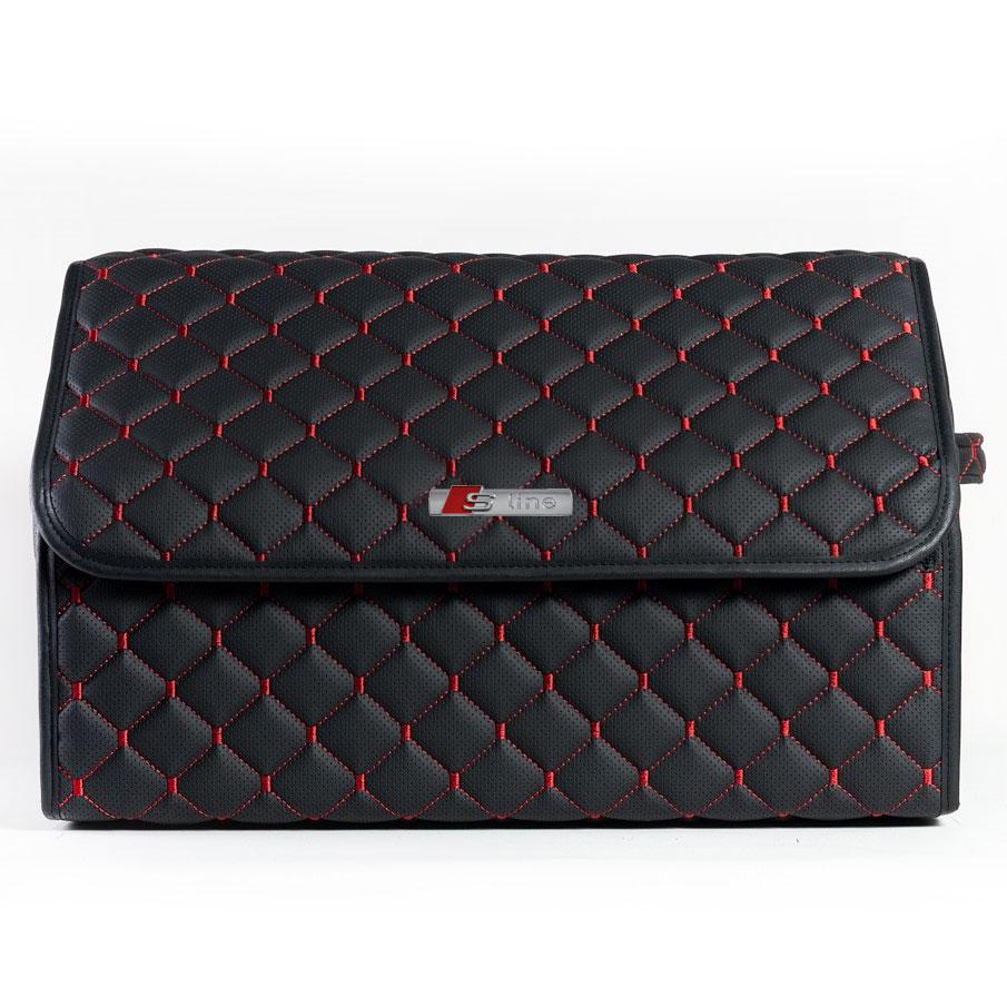 Сумка-органайзер с лого Audi-S-Line в багажник CarsBAG Экокожа 30x50x30 см Черно-красный (acb-1036-1-30х50х30-014)