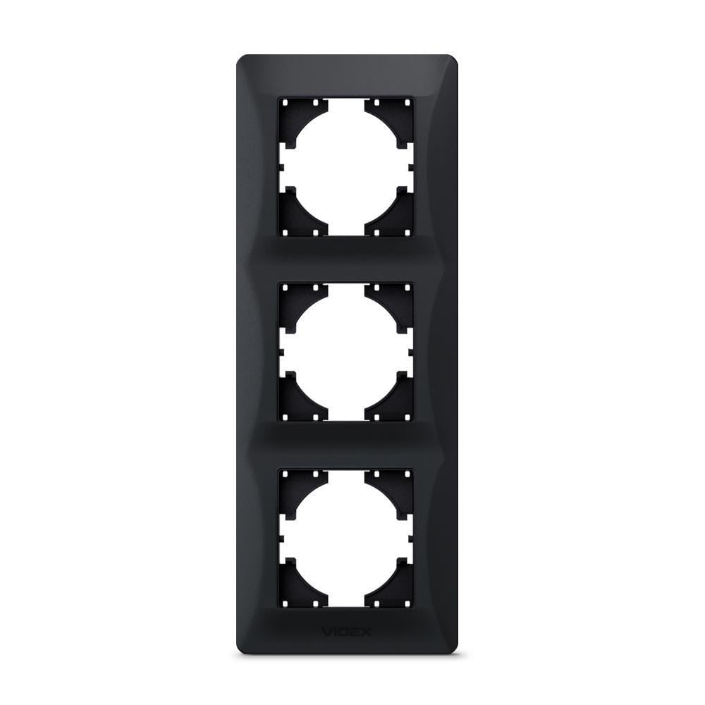 Рамка для розеток Vіdех Bіnеrа 3 місця вертикальна Чорний (22551001)