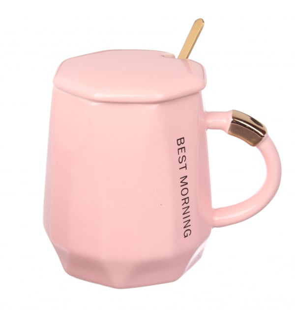 Чашка керамическая Pink 280 мл з ложечкой и крышечкой